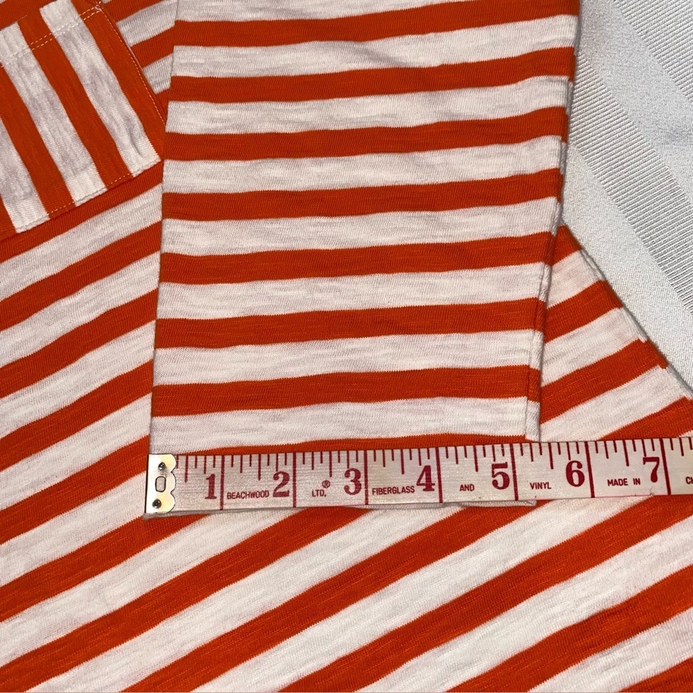 Talbots Orange & White Sz L Striped Cotton Top with pocket 3/4 Sleeves - Picture 10 of 12